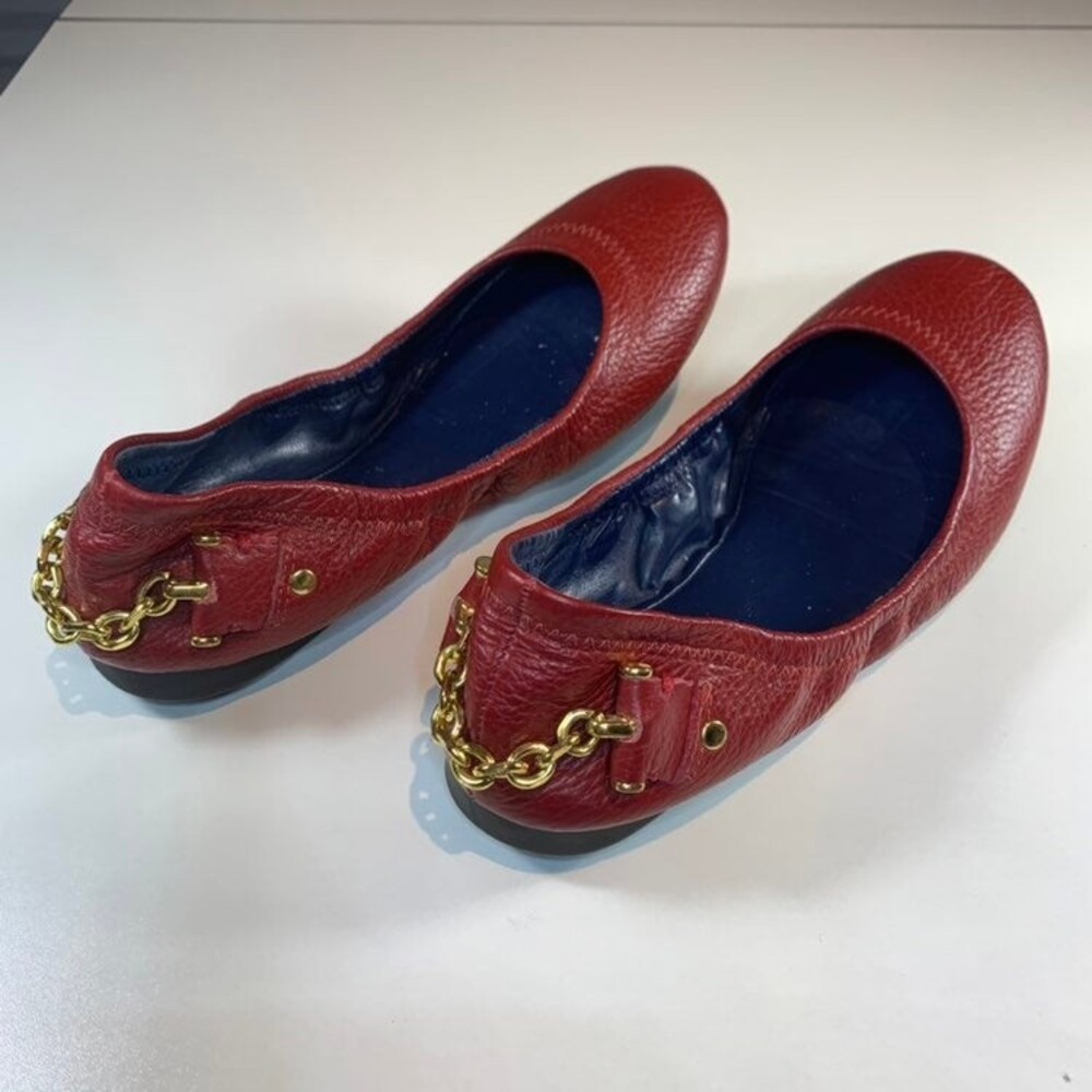 Ralph Lauren "Barb" red leather Chain heel ballet flats Women's 5.5